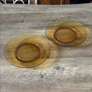 Set of 2 Duralex France Amber Glass Dinner Plates 9 inches